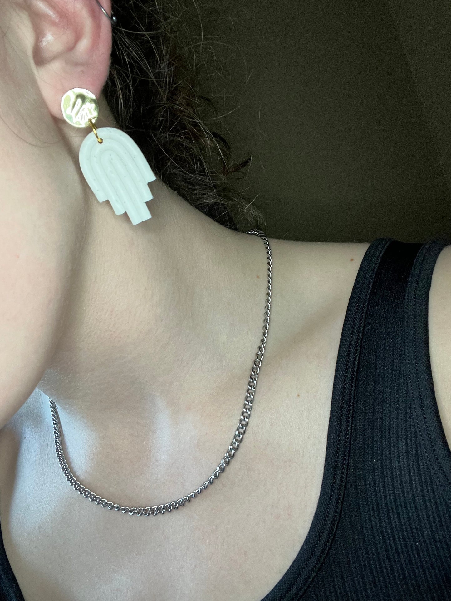 Simple White Polymer Clay Boho Dangle Earrings | Summer time Earrings | Minimalistic Cute Chic Earrings | Simple Cute Gold Jewelry |