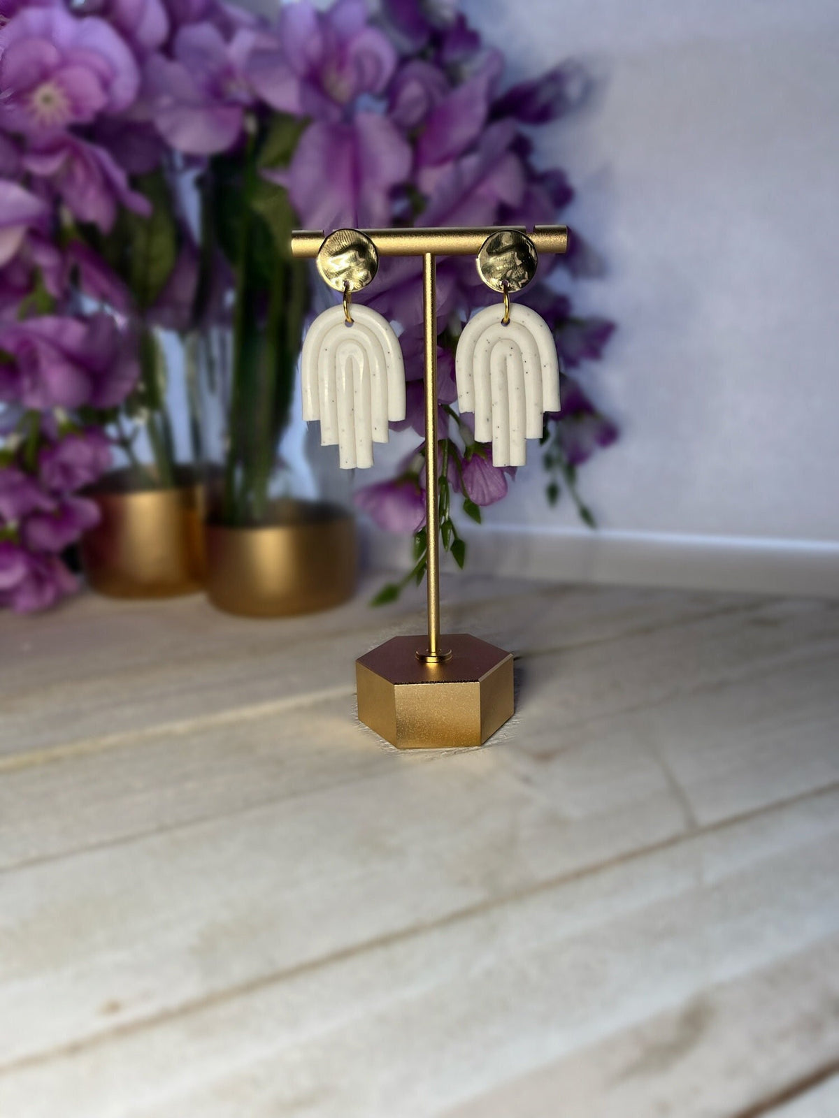 Simple White Polymer Clay Boho Dangle Earrings | Summer time Earrings | Minimalistic Cute Chic Earrings | Simple Cute Gold Jewelry |