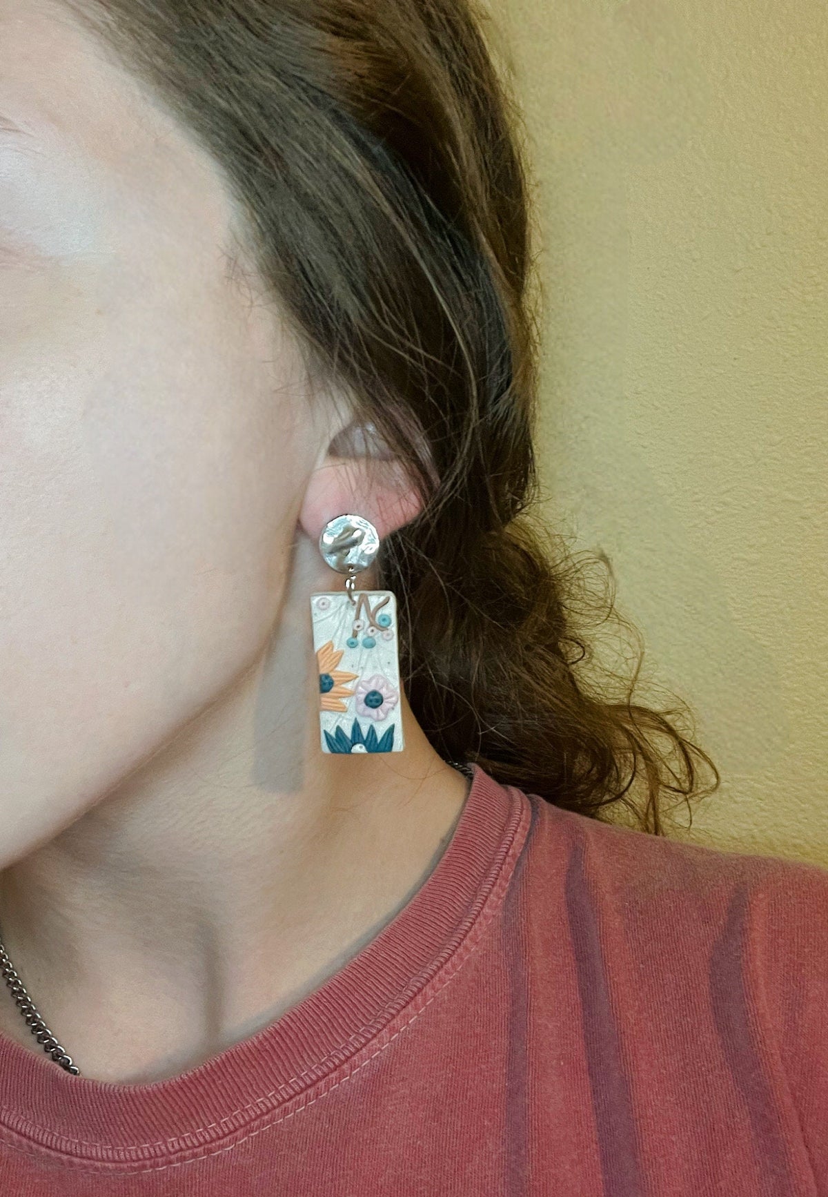Polymer Clay Flower Design Earrings | Rectangle Flower Earrings | Gold Flower Earrings | Gifts For Women | Unique Flower Earrings Beautiful