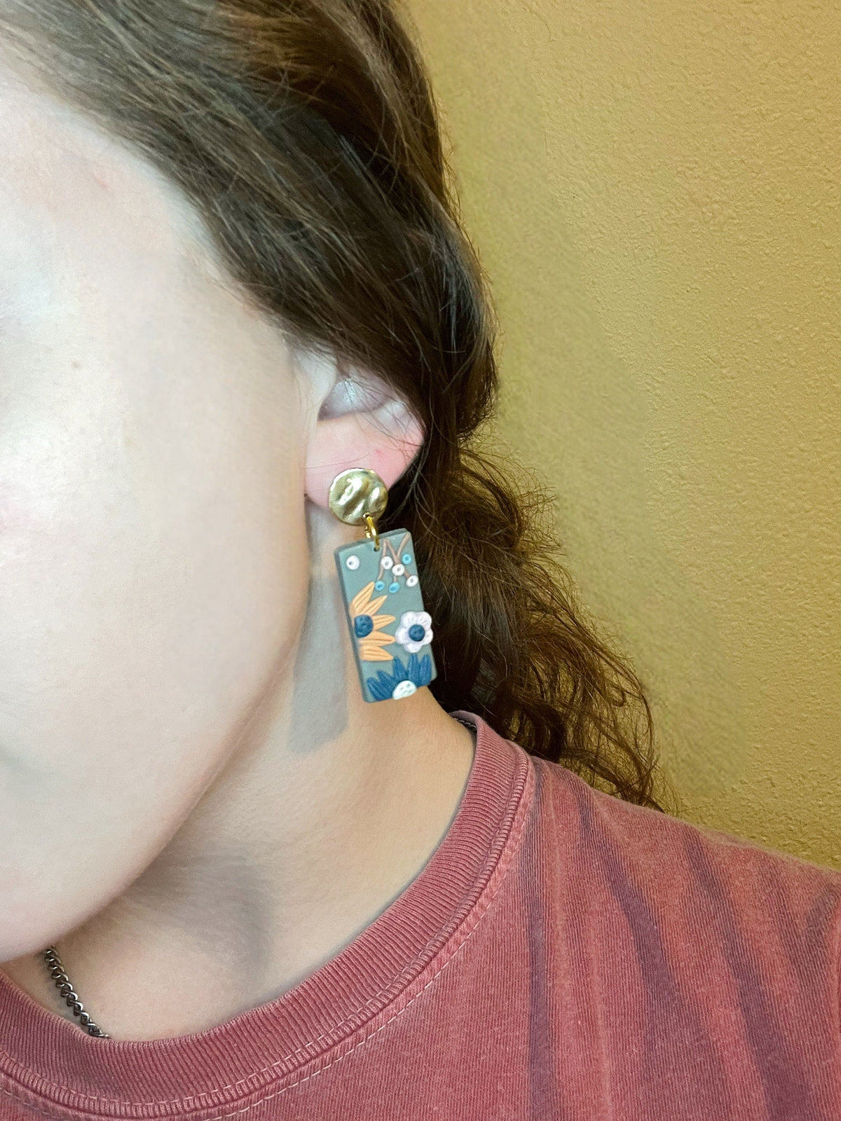 Polymer Clay Flower Design Earrings | Rectangle Flower Earrings | Gold Flower Earrings | Gifts For Women | Unique Flower Earrings Beautiful