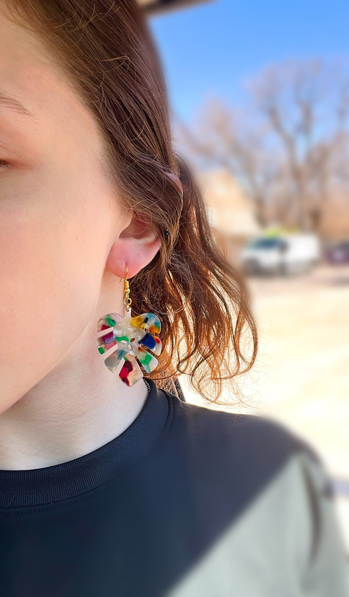 Cellulose Acetate Colorful Monstera Leaf Earrings | Colorful Summer Leaf Earrings | Gifts for Plant Lovers | Unique Simple Leaf | Gold Hook