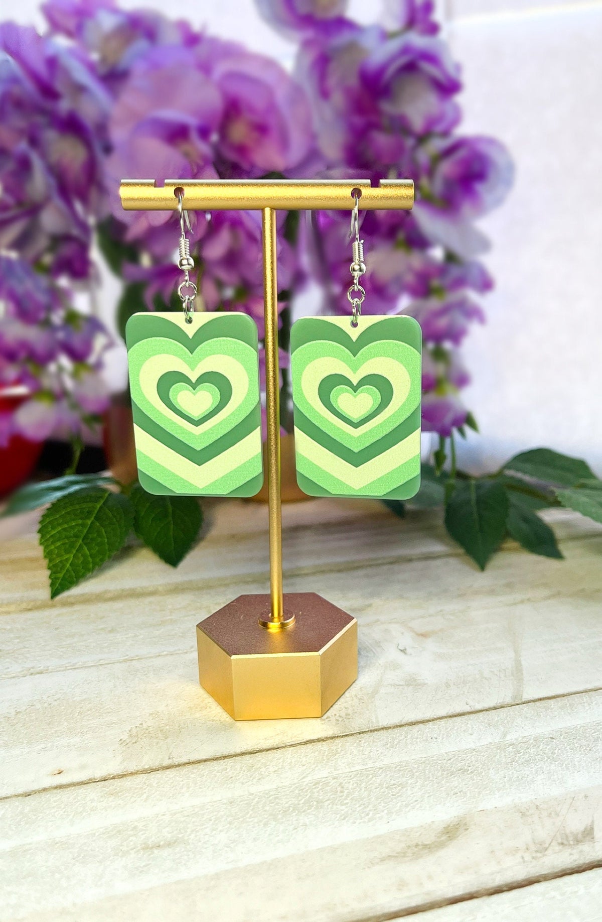 Y2K Heart Earrings | Rectangle y2k Trendy Plastic Rectangular Earrings | 80s Style Earrings | Trendy Summer Earrings | Green Big Earrings