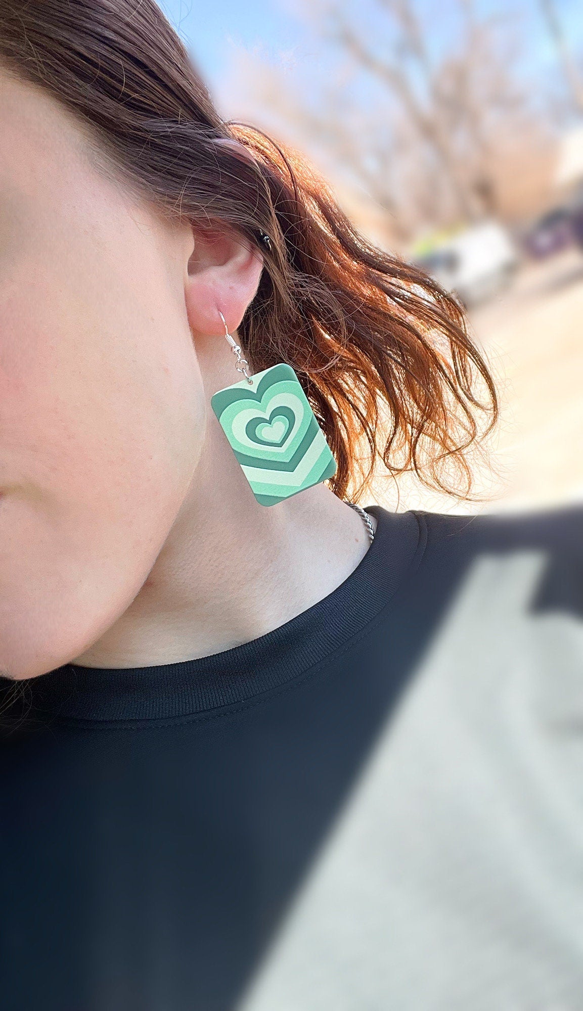Y2K Heart Earrings | Rectangle y2k Trendy Plastic Rectangular Earrings | 80s Style Earrings | Trendy Summer Earrings | Green Big Earrings