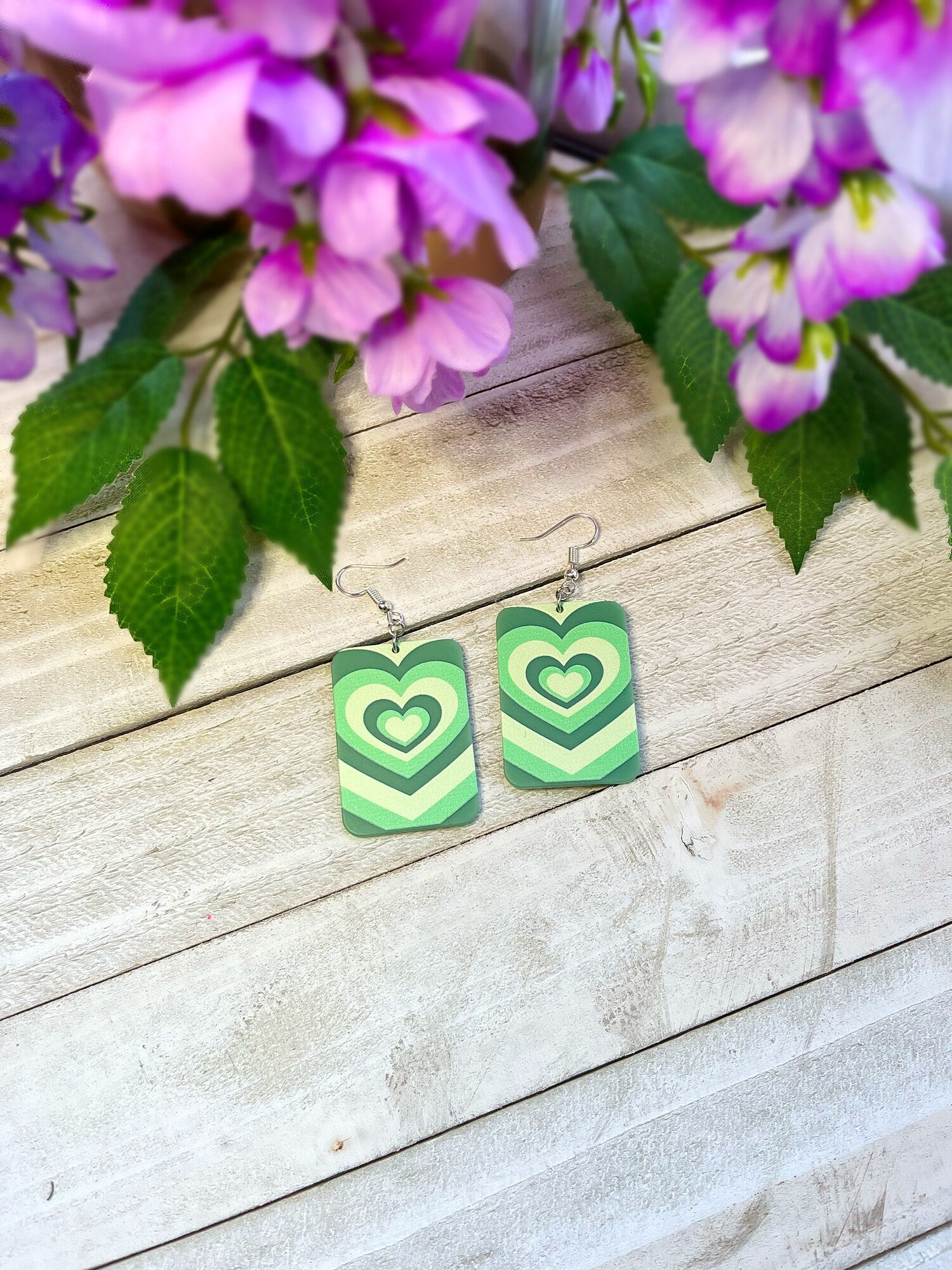 Y2K Heart Earrings | Rectangle y2k Trendy Plastic Rectangular Earrings | 80s Style Earrings | Trendy Summer Earrings | Green Big Earrings