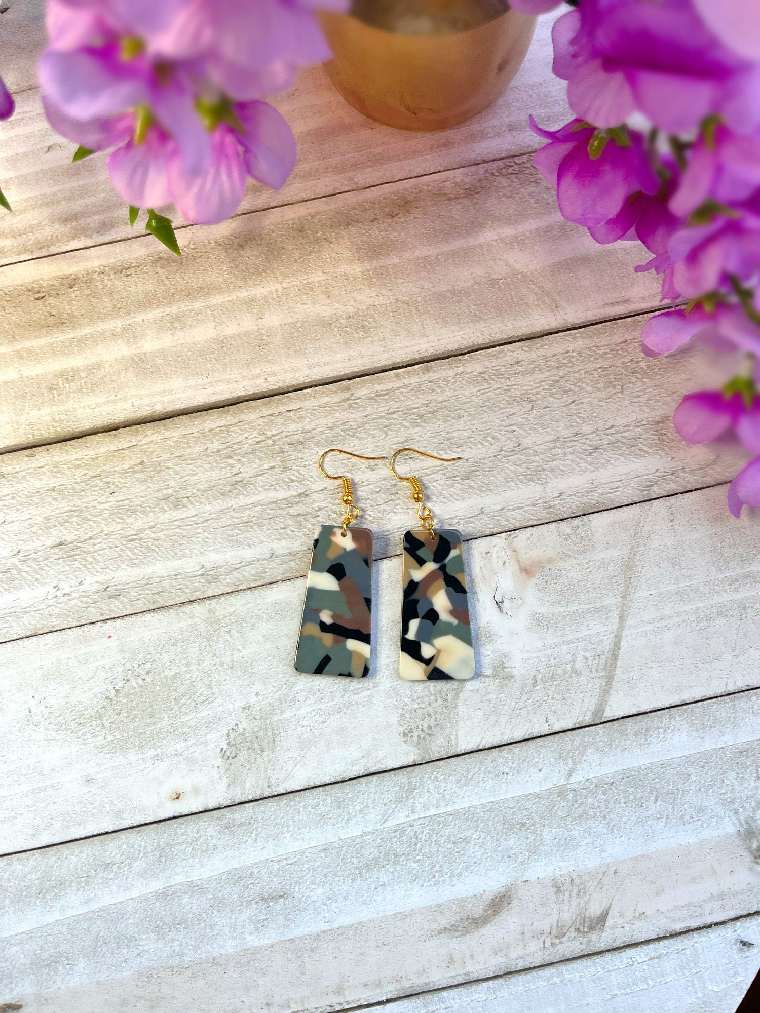 Neutral Color Block Trapezoid Earrings | Chunky Colored Earrings | Blue-Gray Earrings | Work Home Office | Trendy Neutral Earrings | SImple|