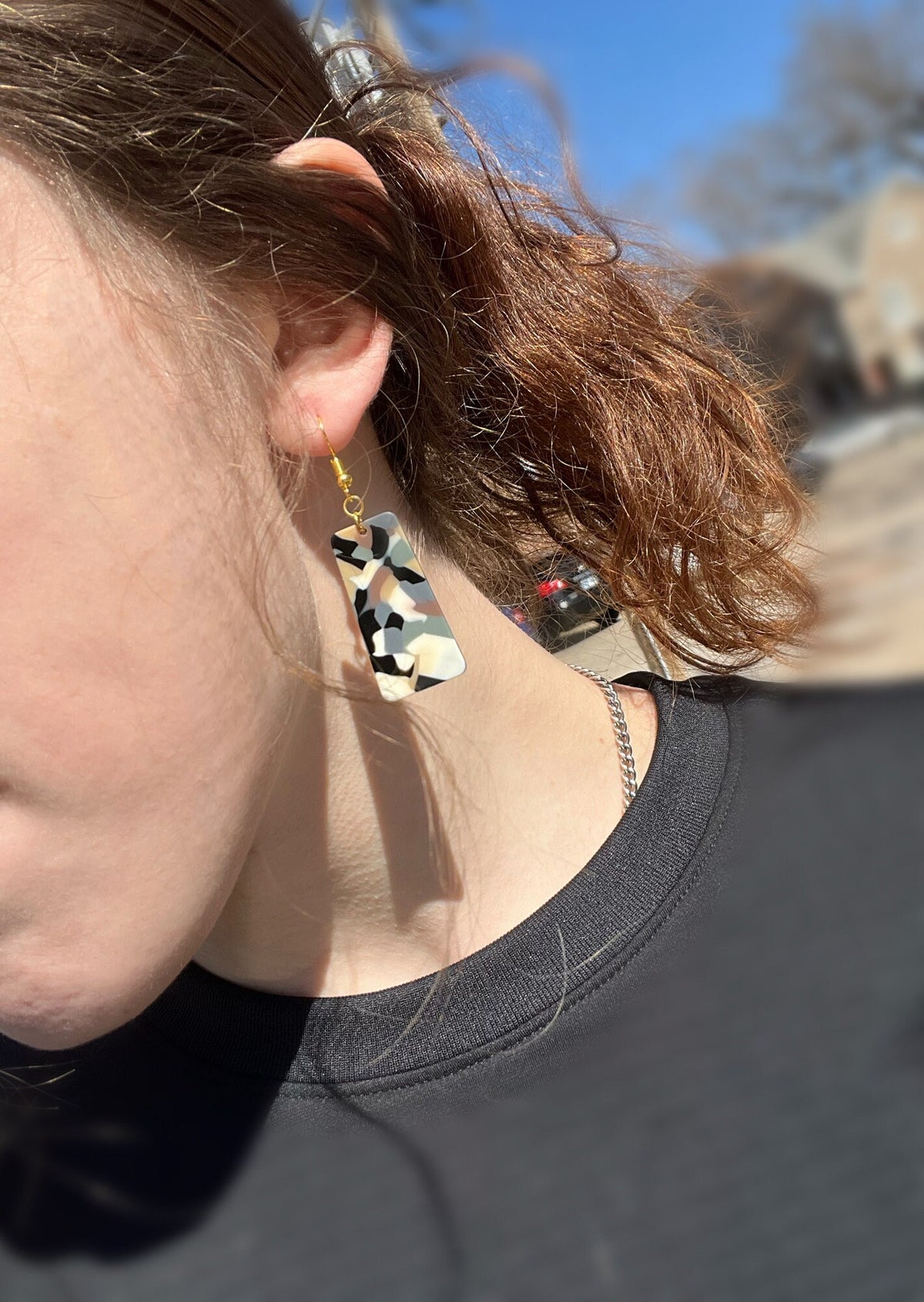 Neutral Color Block Trapezoid Earrings | Chunky Colored Earrings | Blue-Gray Earrings | Work Home Office | Trendy Neutral Earrings | SImple|