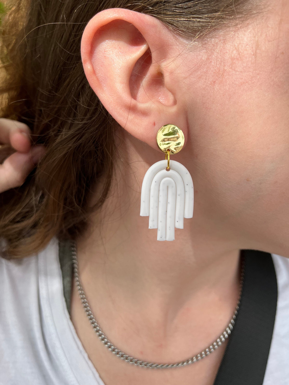 Simple White Polymer Clay Boho Dangle Earrings | Summer time Earrings | Minimalistic Cute Chic Earrings | Simple Cute Gold Jewelry |