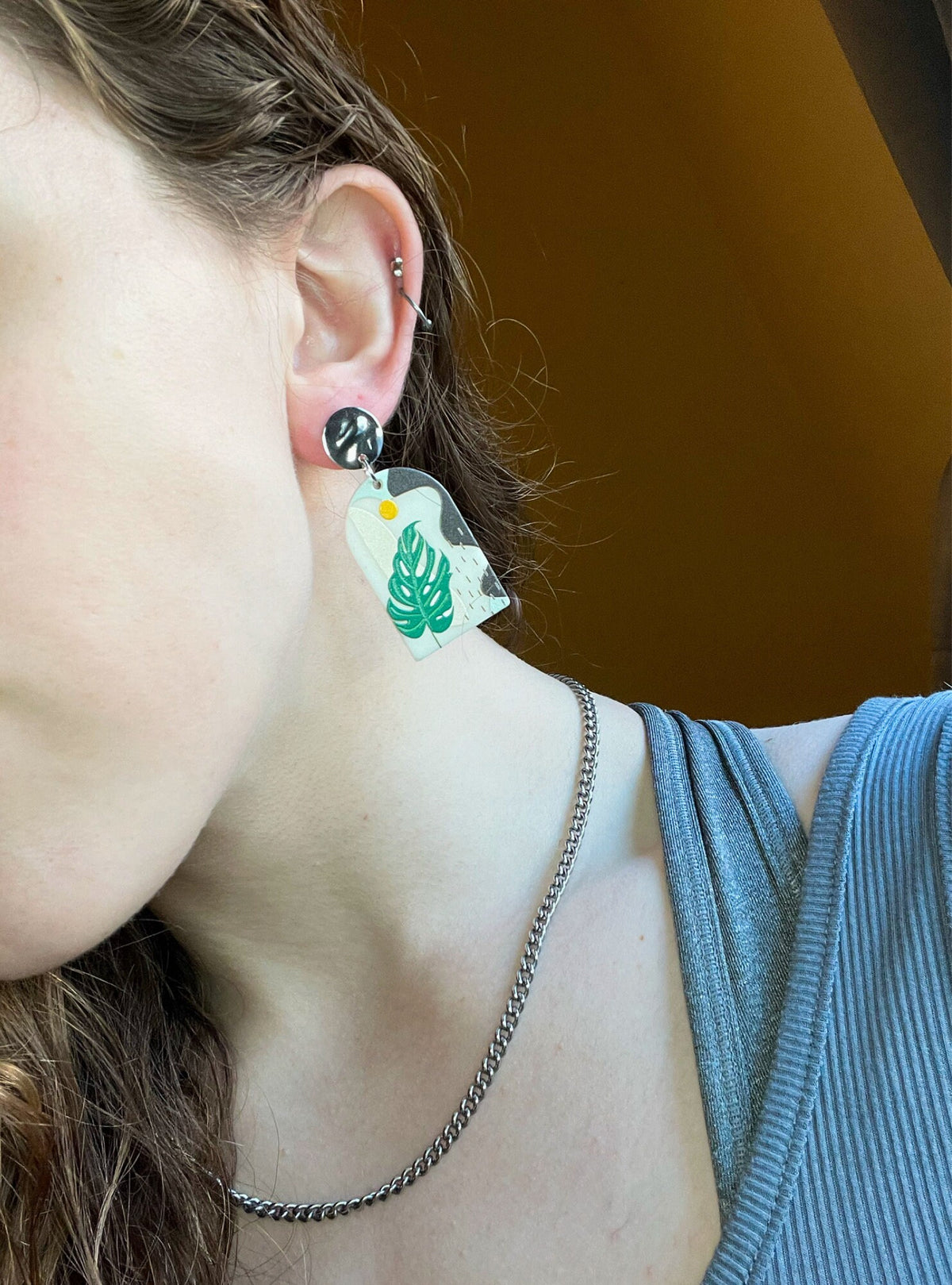 Monstera Leaf Acrylic Earrings | Plant Earrings for Women | Minimalistic Earrings W/ Plant | Gold & Silver Earrings | Green Monstera Plant