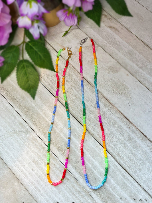 Rainbow Seed Bead Necklace | Summer Necklaces for Women | Colorful Vibrant Simple Necklace | Necklaces for Layering | Y2K Trendy Jewelry