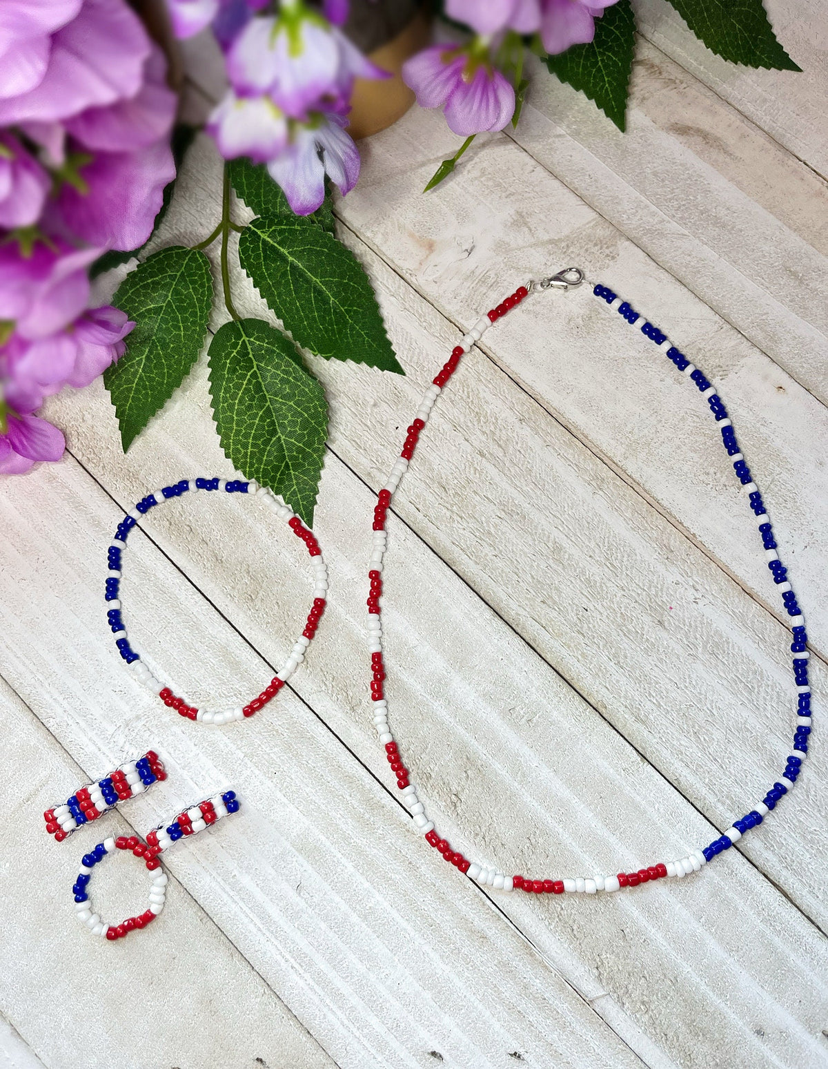 NECKLACE Independence Day | 4th of July Accessories | Red White & Blue Jewelry for Women | Summer Jewelry | American Flag Seed Bead Necklace
