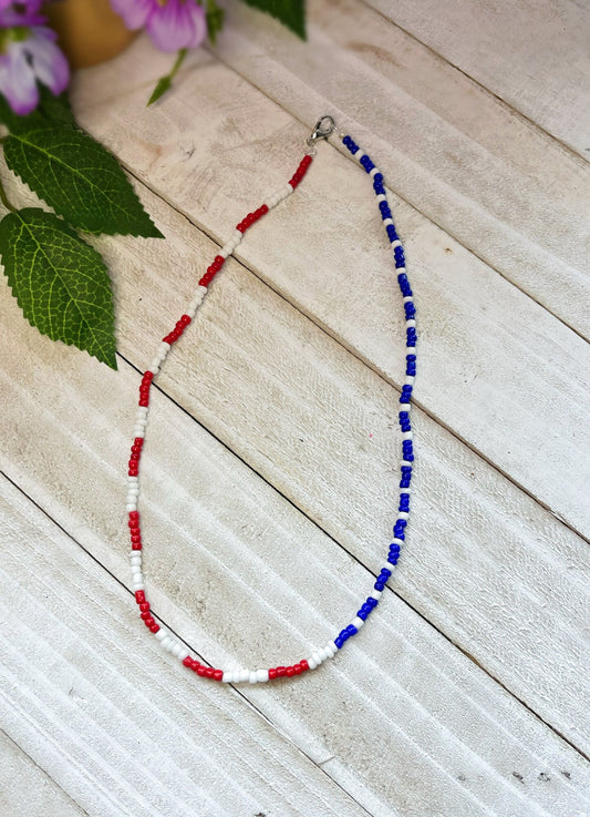 NECKLACE Independence Day | 4th of July Accessories | Red White & Blue Jewelry for Women | Summer Jewelry | American Flag Seed Bead Necklace