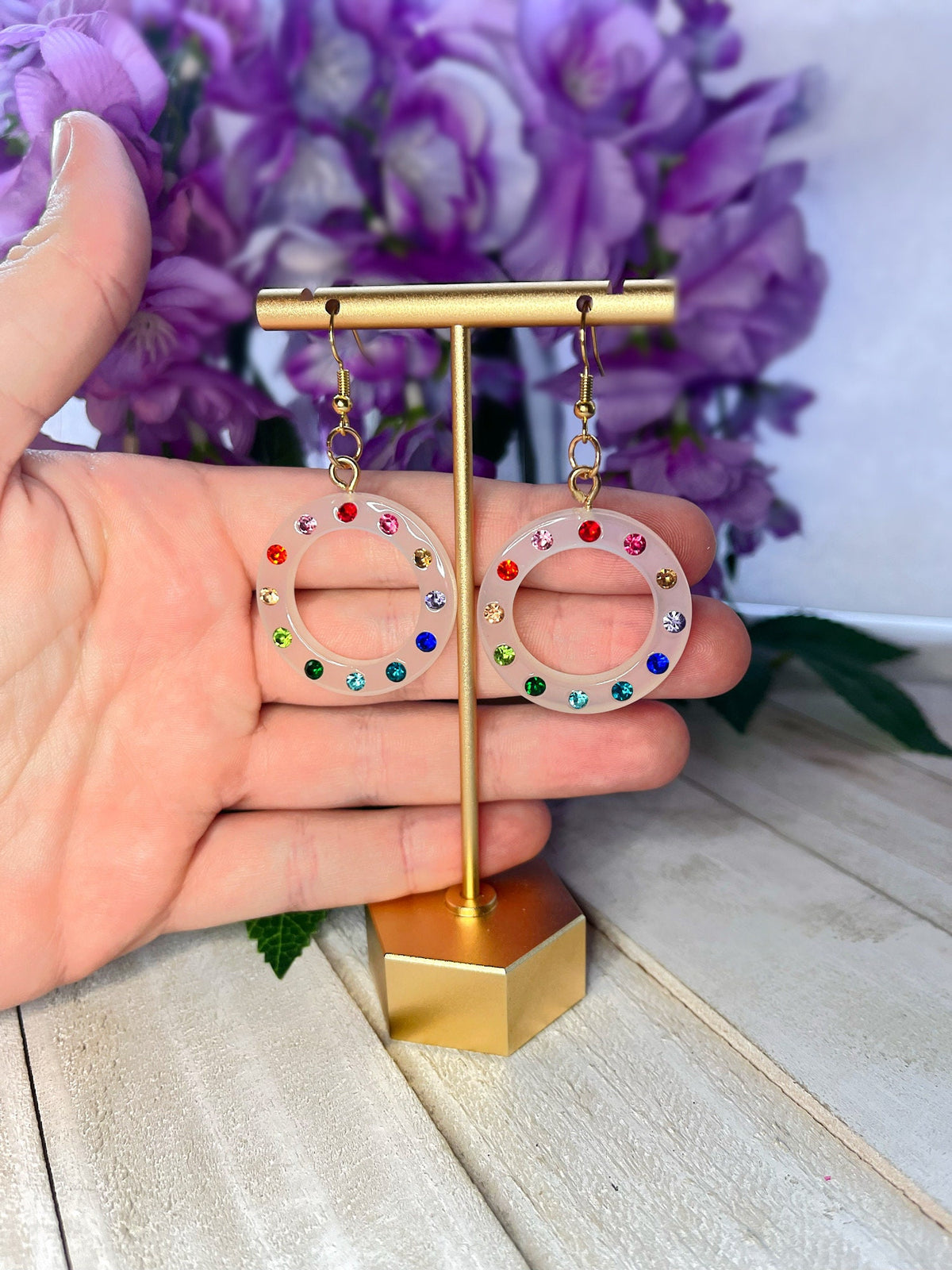 Clear Plastic Hoop Earrings w/ Colorful Crystals | Gifts for Women | Trendy Y2K Fashion | Statement Plastic Earrings | Cute Colorful Unique