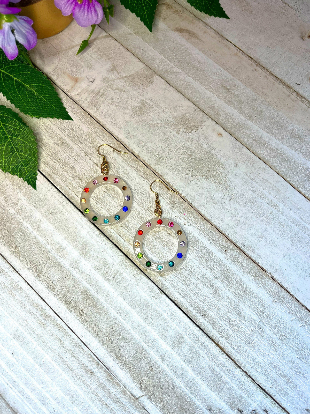 Clear Plastic Hoop Earrings w/ Colorful Crystals | Gifts for Women | Trendy Y2K Fashion | Statement Plastic Earrings | Cute Colorful Unique