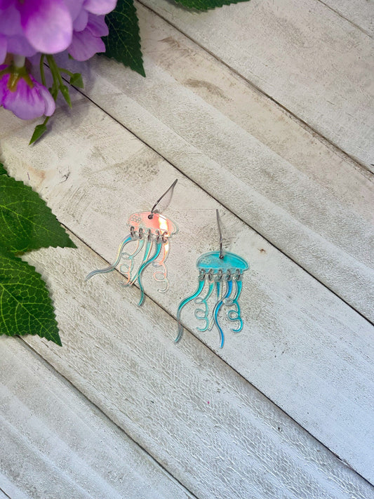 Holographic Acrylic Jellyfish Earrings | Kandi Rave Summer Festival Earrings | Jellyfish Earrings | Summer Sea Critter Earrings |