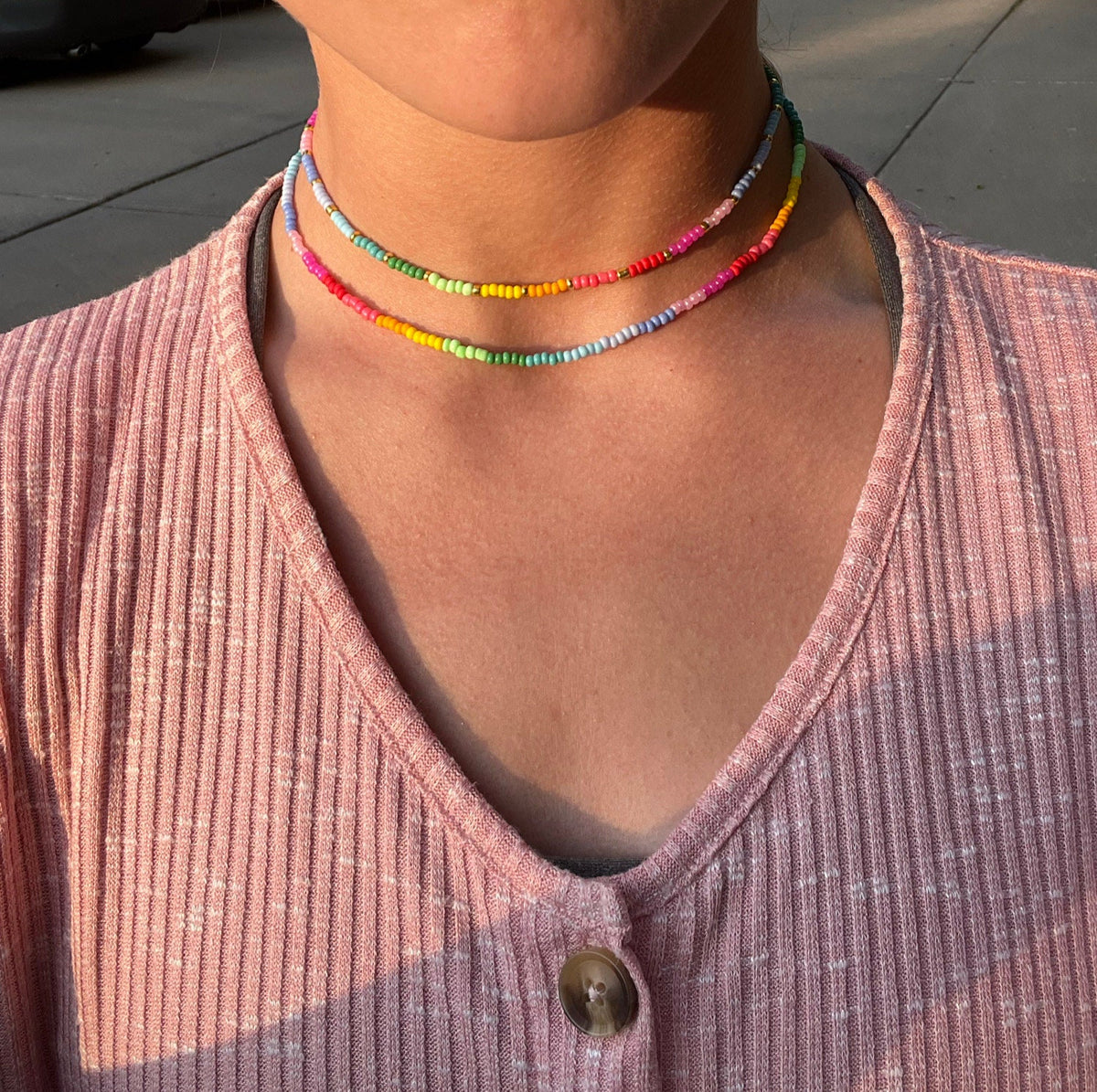 Rainbow Seed Bead Necklace | Summer Necklaces for Women | Colorful Vibrant Simple Necklace | Necklaces for Layering | Y2K Trendy Jewelry