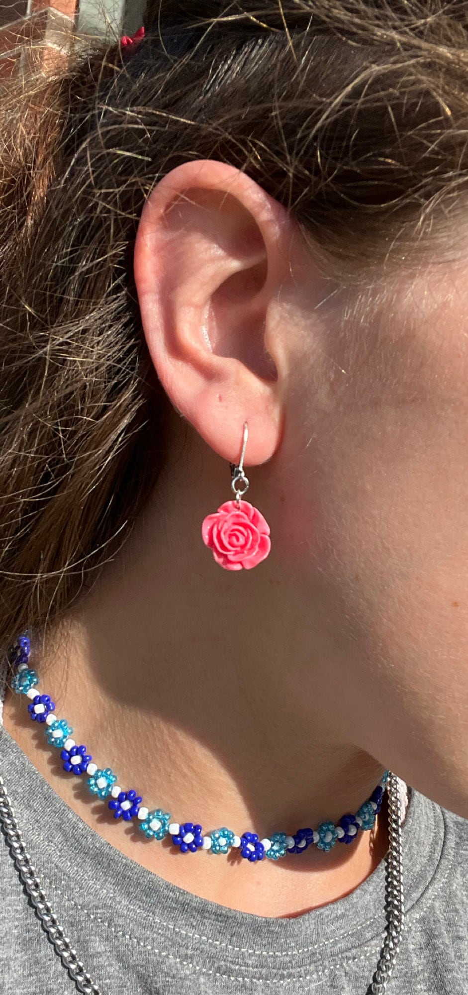 Acrylic Flower Dangle Earrings | Summer Colorful Flower Earrings | Rose Earrings Angled | Gifts for Women | Rainbow Flowers | Huggie Hoops |