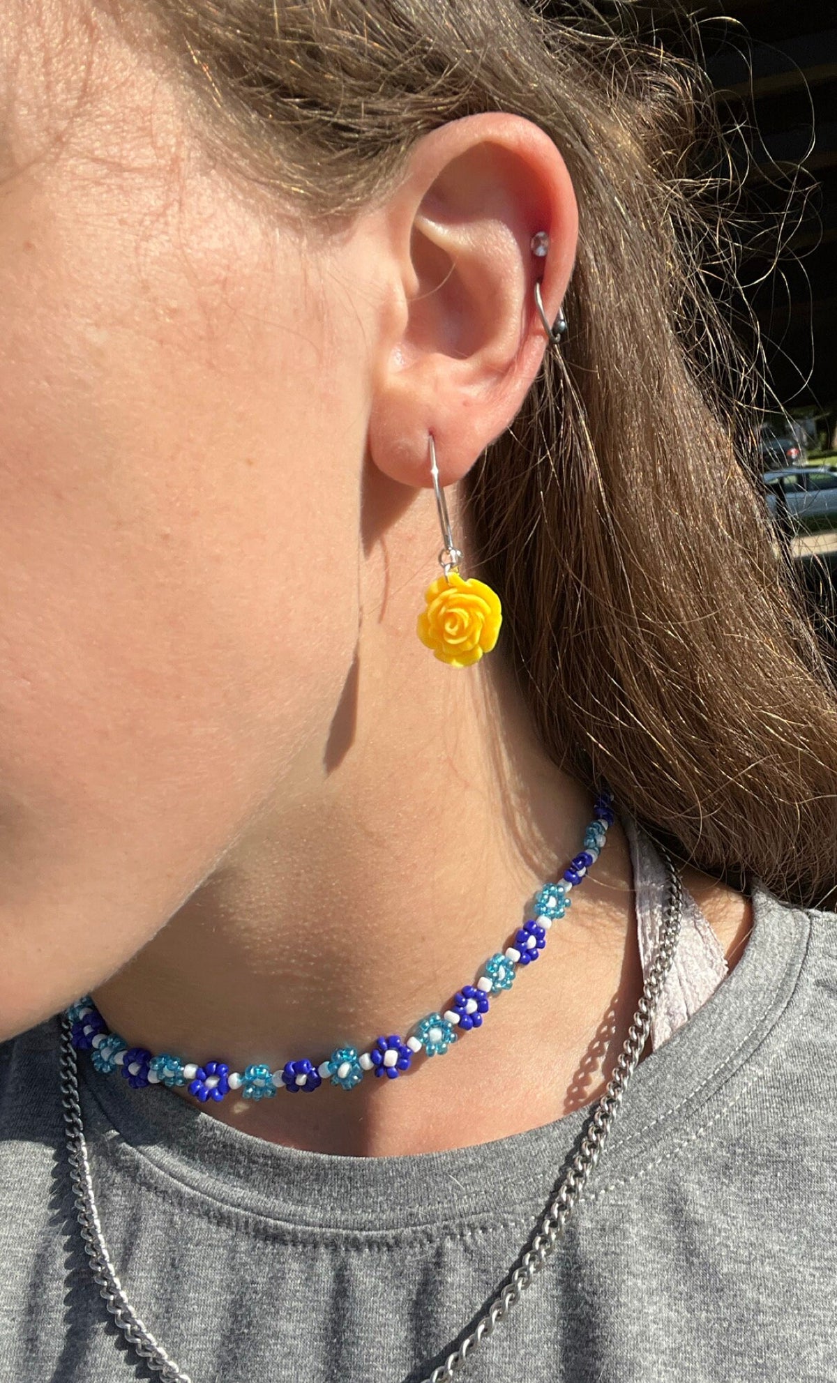 Acrylic Flower Dangle Earrings | Summer Colorful Flower Earrings | Rose Earrings Angled | Gifts for Women | Rainbow Flowers | Huggie Hoops |