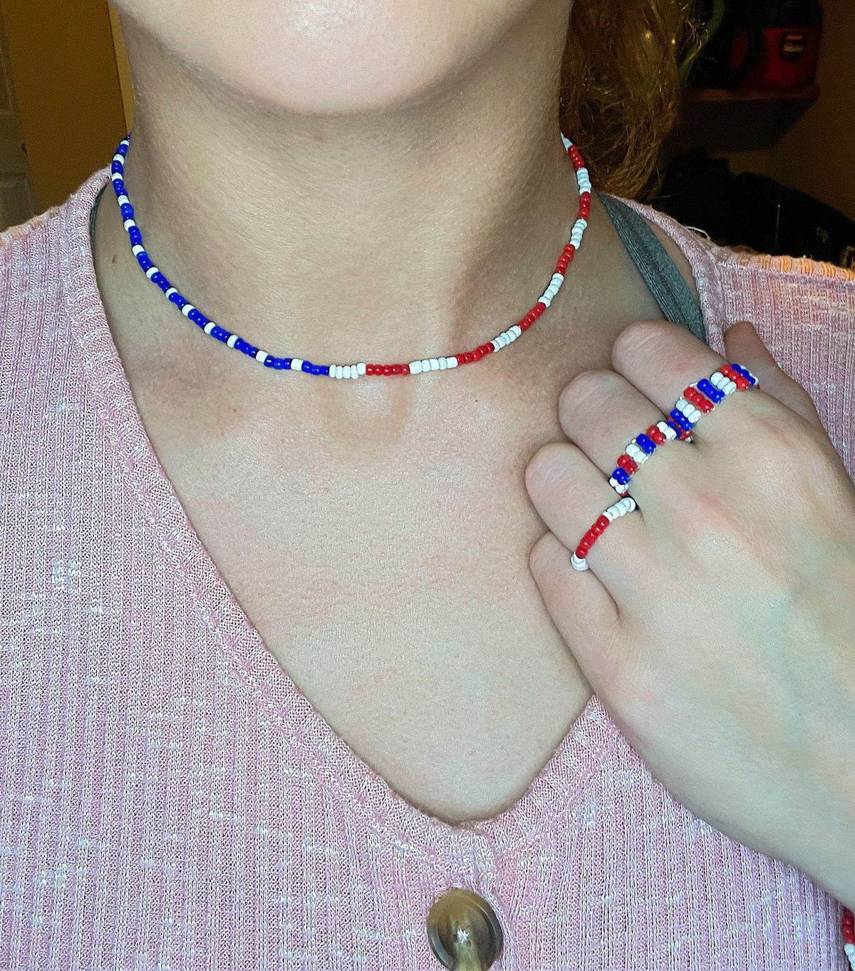NECKLACE Independence Day | 4th of July Accessories | Red White & Blue Jewelry for Women | Summer Jewelry | American Flag Seed Bead Necklace