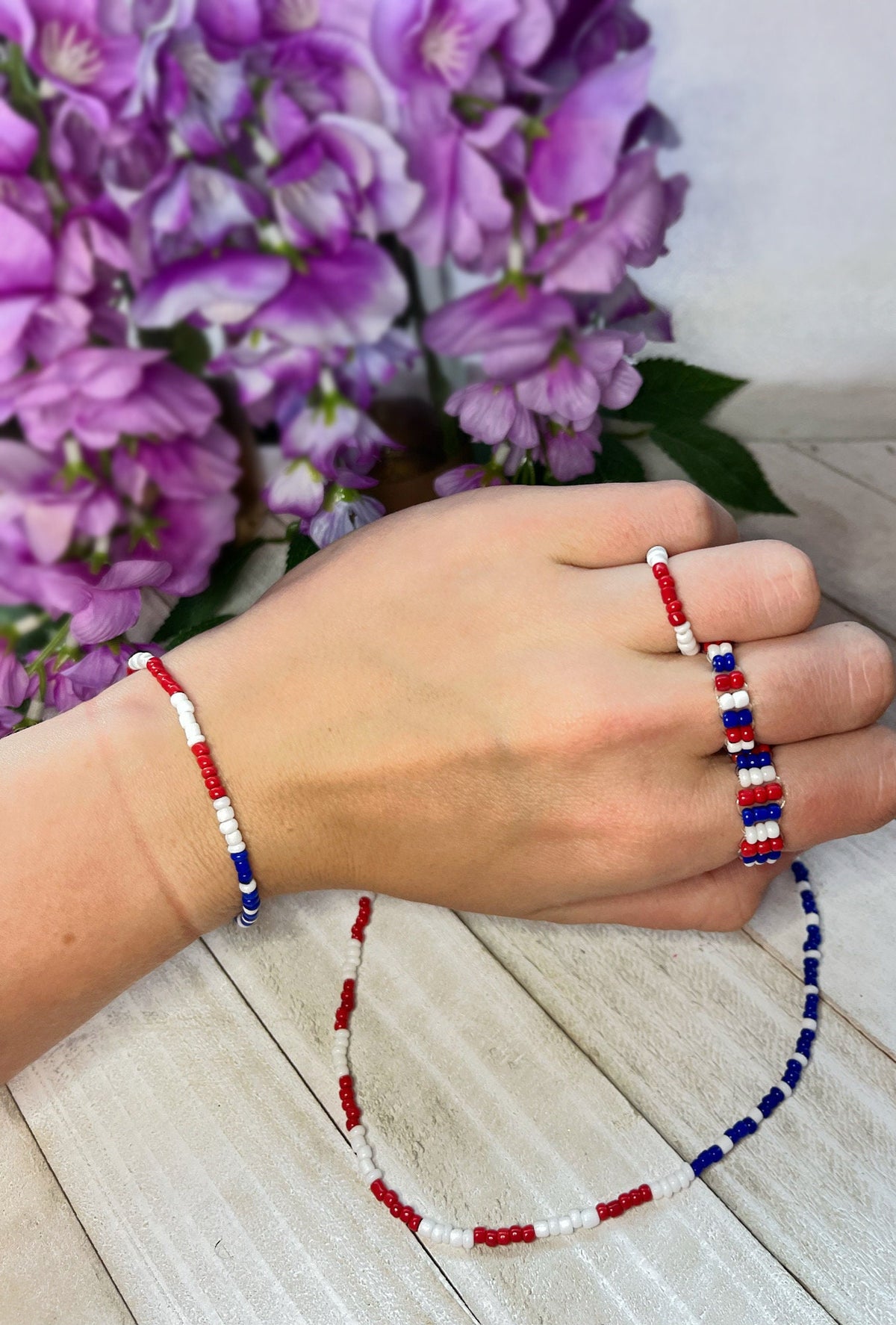 RINGS Independence Day | 4th of July Stackable Rings | Layered Rings for Women | Red White & Blue Seed Bead Rings | American Flag Jewelry |