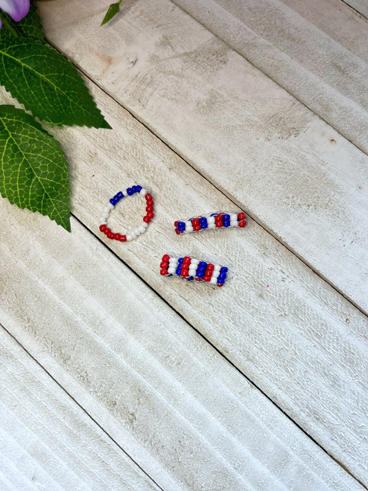 RINGS Independence Day | 4th of July Stackable Rings | Layered Rings for Women | Red White & Blue Seed Bead Rings | American Flag Jewelry |