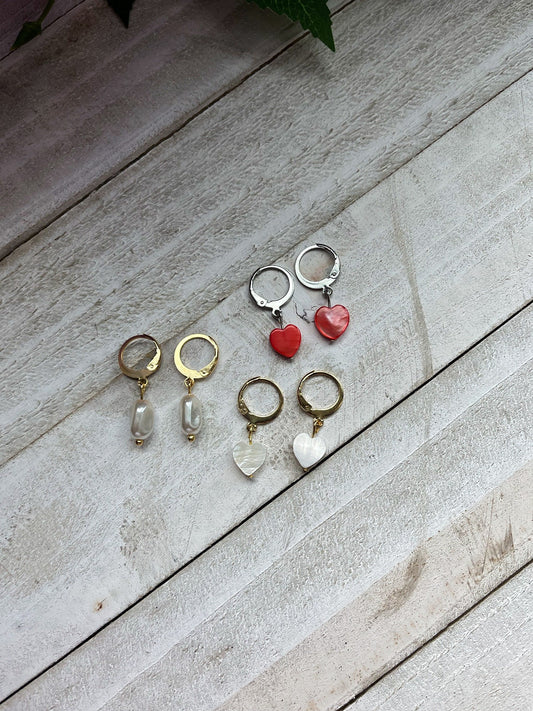 Pearl Huggie Hoop Earrings | Minimalist Pearl Earrings for Women | Heart Shaped Pearls | Simple Huggies Layered Earrings | Pearl Drop |