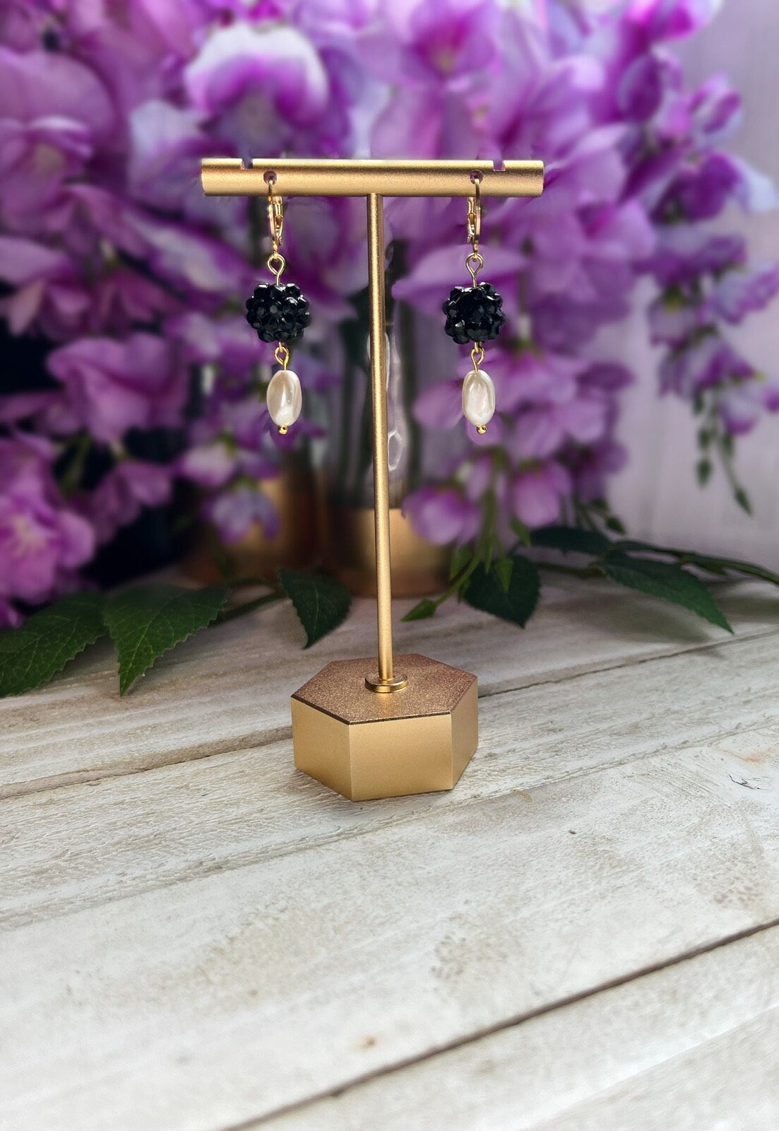 Pearl Rhinestone Ball Earrings | Sparkling Huggie Hoop Earrings for Women | Gold Silver Huggie Hoop Earrings | Purple and Black Earrings |