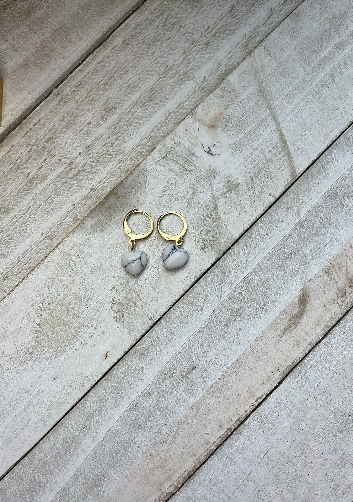 Turquoise Stone Heart Earrings | Gold and Silver Huggie Hoop Earrings | Cracked Faux Turquoise White Huggies | Western Jewelry for Women |