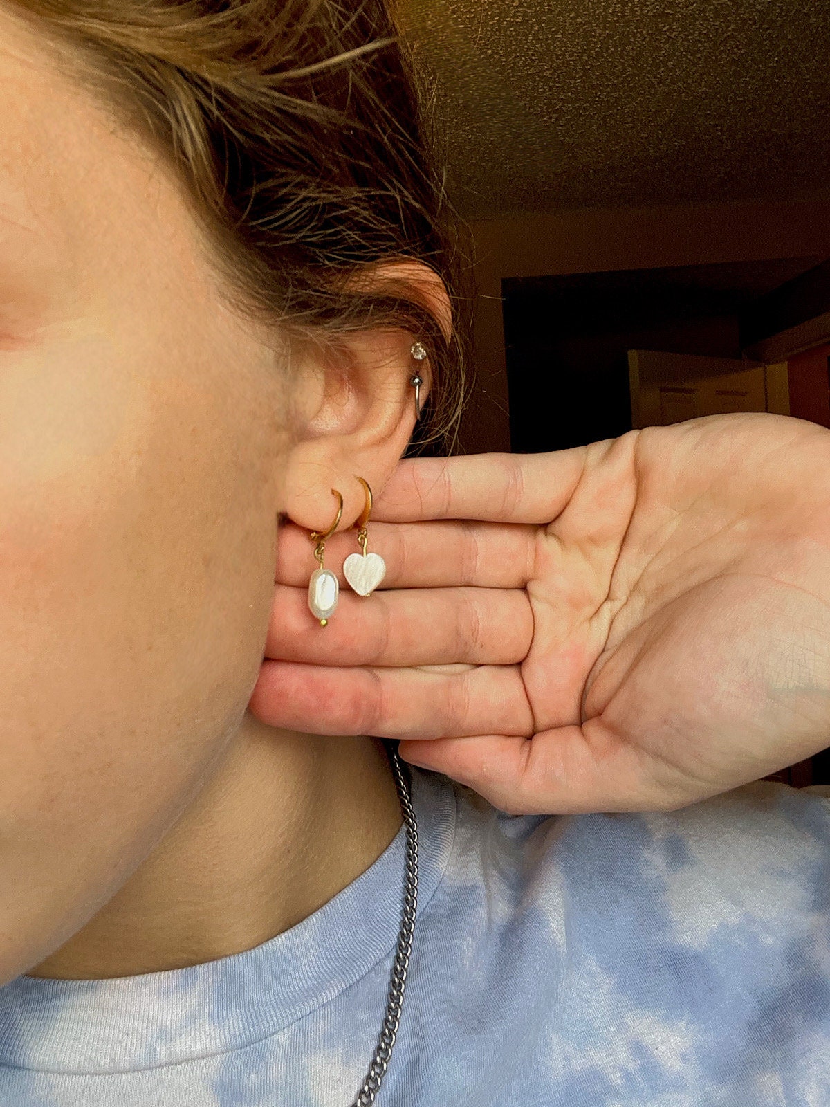 Pearl Huggie Hoop Earrings | Minimalist Pearl Earrings for Women | Heart Shaped Pearls | Simple Huggies Layered Earrings | Pearl Drop |