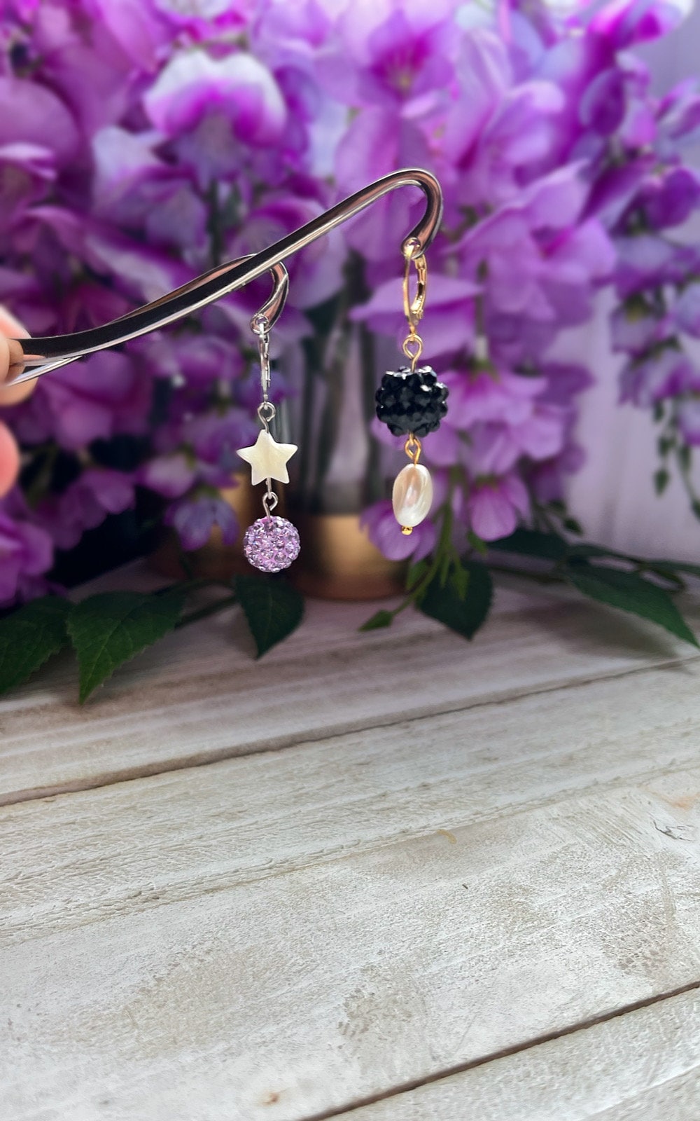 Pearl Rhinestone Ball Earrings | Sparkling Huggie Hoop Earrings for Women | Gold Silver Huggie Hoop Earrings | Purple and Black Earrings |