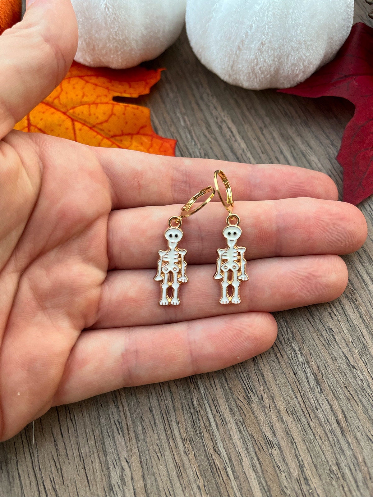 Gold Skeleton Huggie Hoop Earrings | Dainty Minimal Earrings | Fall Halloween Skeleton Earrings | Gold Jewelry | Stainless Steel