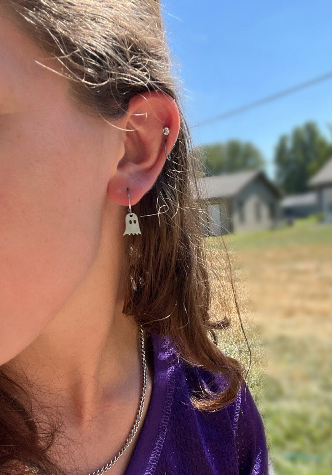 Stainless Steel Ghost Huggie Hoop Earrings | Halloween Fall Costume Jewelry | Fun Festive Jewelry for Fall Autumn | Silver Ghost Earrings |