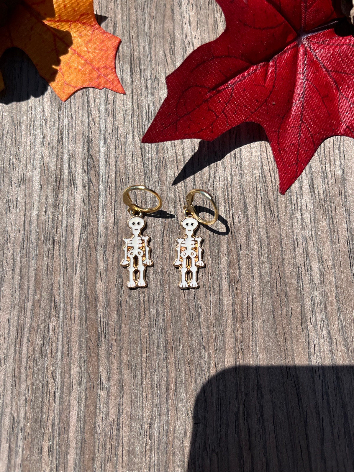 Gold Skeleton Huggie Hoop Earrings | Dainty Minimal Earrings | Fall Halloween Skeleton Earrings | Gold Jewelry | Stainless Steel