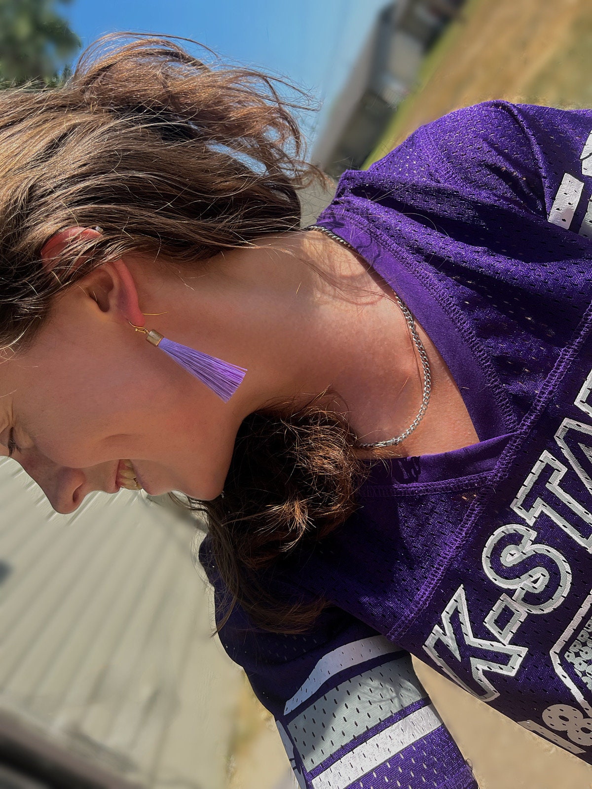 Lavender Tassel Earrings | Purple Fringe Game Day Earrings | Kansas State Purple Pride Earrings | Football Season | Gold Purple Tassel |
