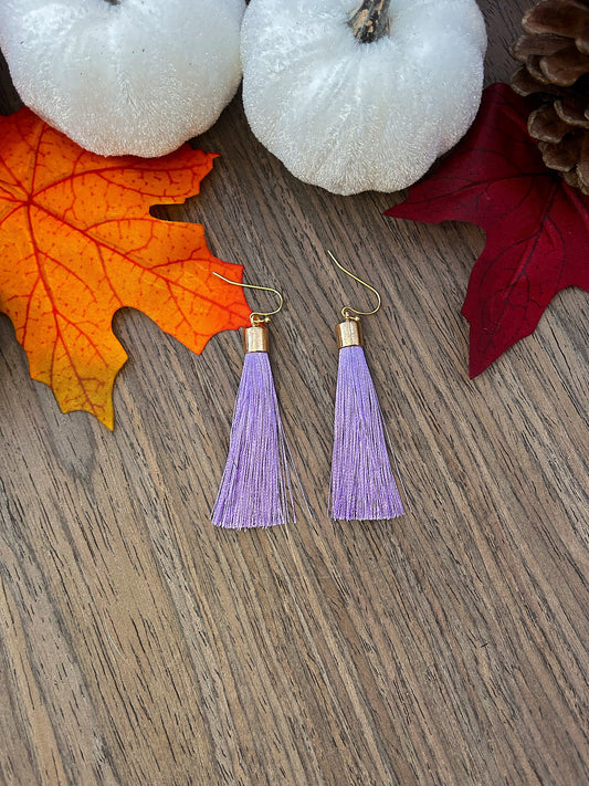 Lavender Tassel Earrings | Purple Fringe Game Day Earrings | Kansas State Purple Pride Earrings | Football Season | Gold Purple Tassel |