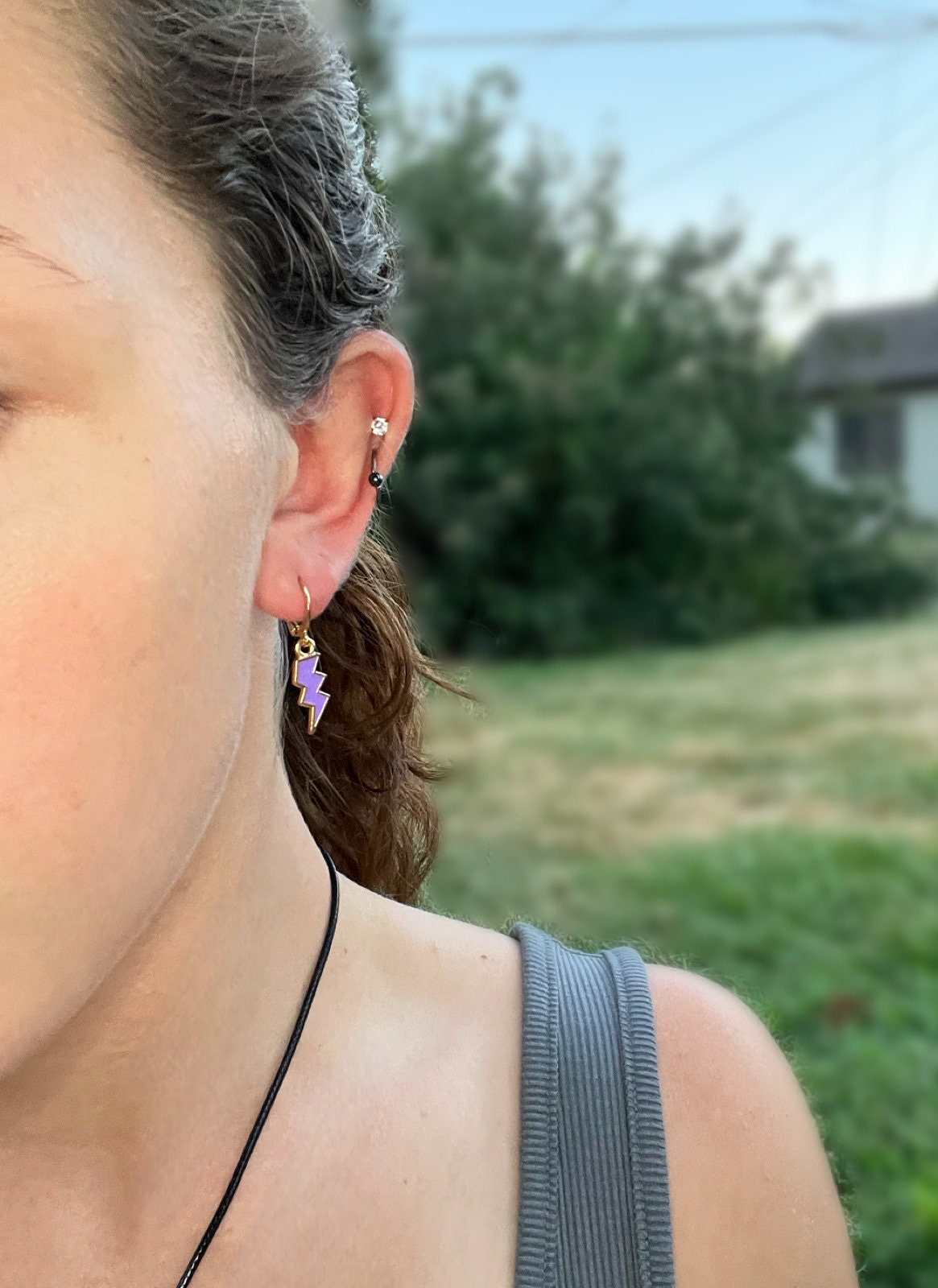 Lightning Bolt Huggie Hoop Earrings | Small Lightning Bolt Earrings | Minimal Simple Y2K Inspo | Trendy Chic Stackable Earrings | Game Day |
