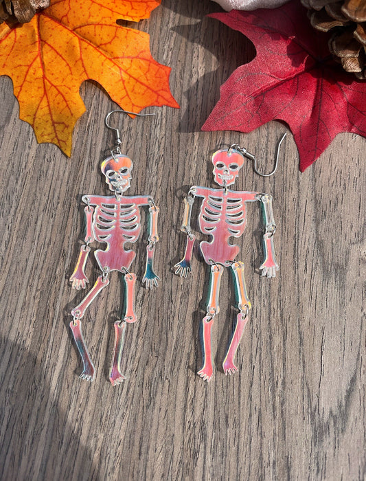 Holographic Acrylic Skeleton Earrings | Dangle Skeleton Earrings | Halloween Large Skeleton Parts Earrings | Spooky Season Dangle Earrings |