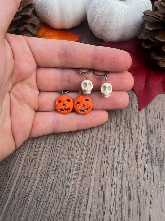 Pumpkin Skeleton Huggie Hoop Earrings | Minimalist Earrings Halloween | Stainless Steel | Lightweight Stackable Earrings | Costume Jewelry |