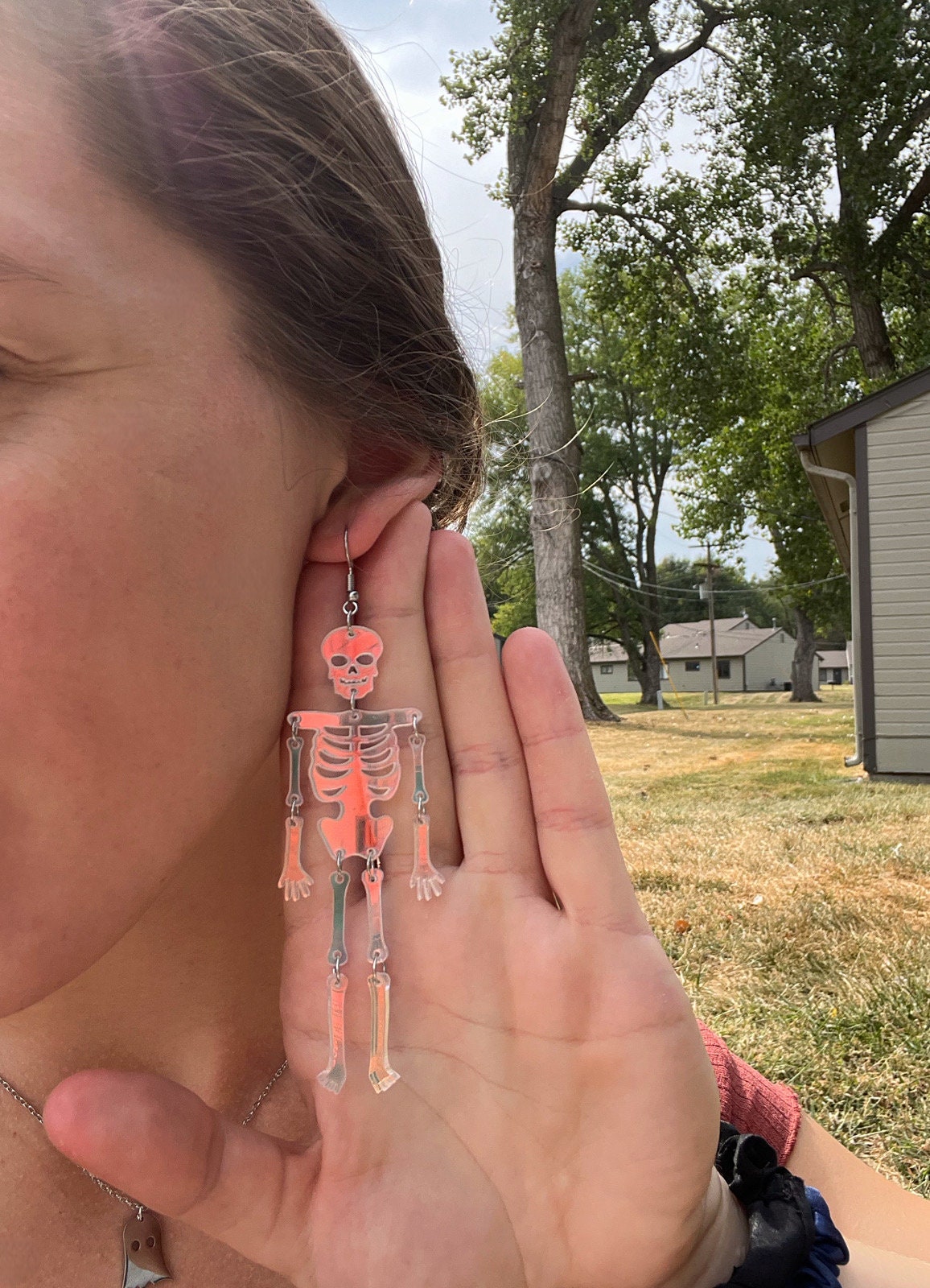 Holographic Acrylic Skeleton Earrings | Dangle Skeleton Earrings | Halloween Large Skeleton Parts Earrings | Spooky Season Dangle Earrings |