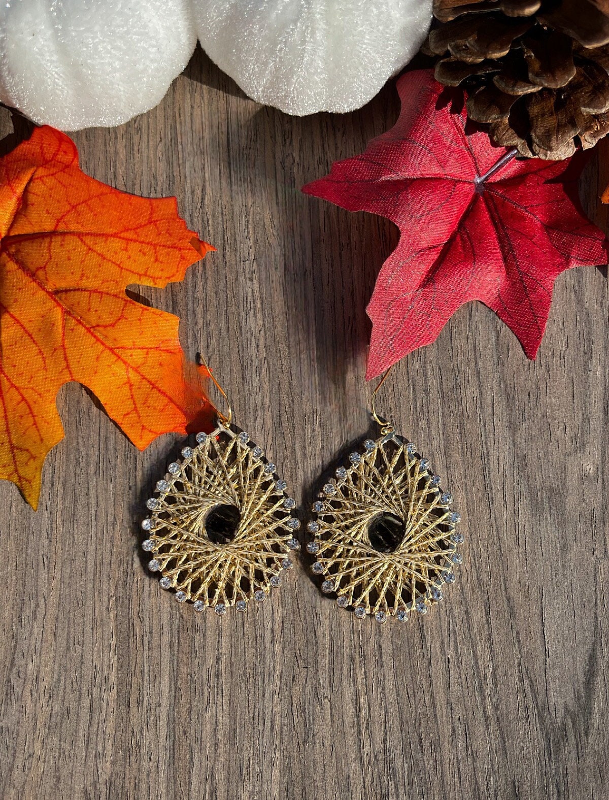 Woven Teardrop Earrings | Sparkle Elegant Thread Woven Earrings for Women | Fall Autumn Beige Tan Earrings | Gifts for Women | Maximalist