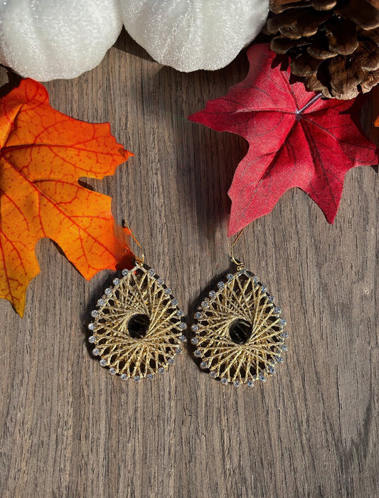 Woven Teardrop Earrings | Sparkle Elegant Thread Woven Earrings for Women | Fall Autumn Beige Tan Earrings | Gifts for Women | Maximalist