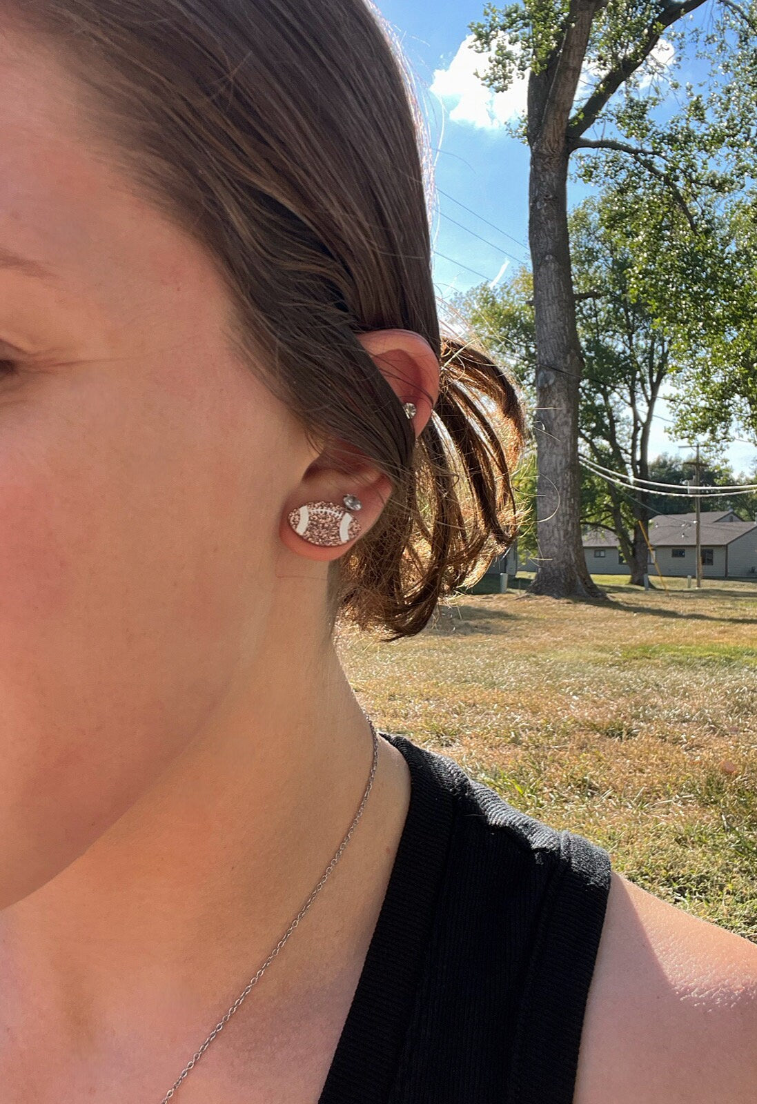 Football Stud Earrings | Football Rugby Sports Earrings | Football Season Small Stud | Glitter Brown Earrings | Gifts for Football Fans |
