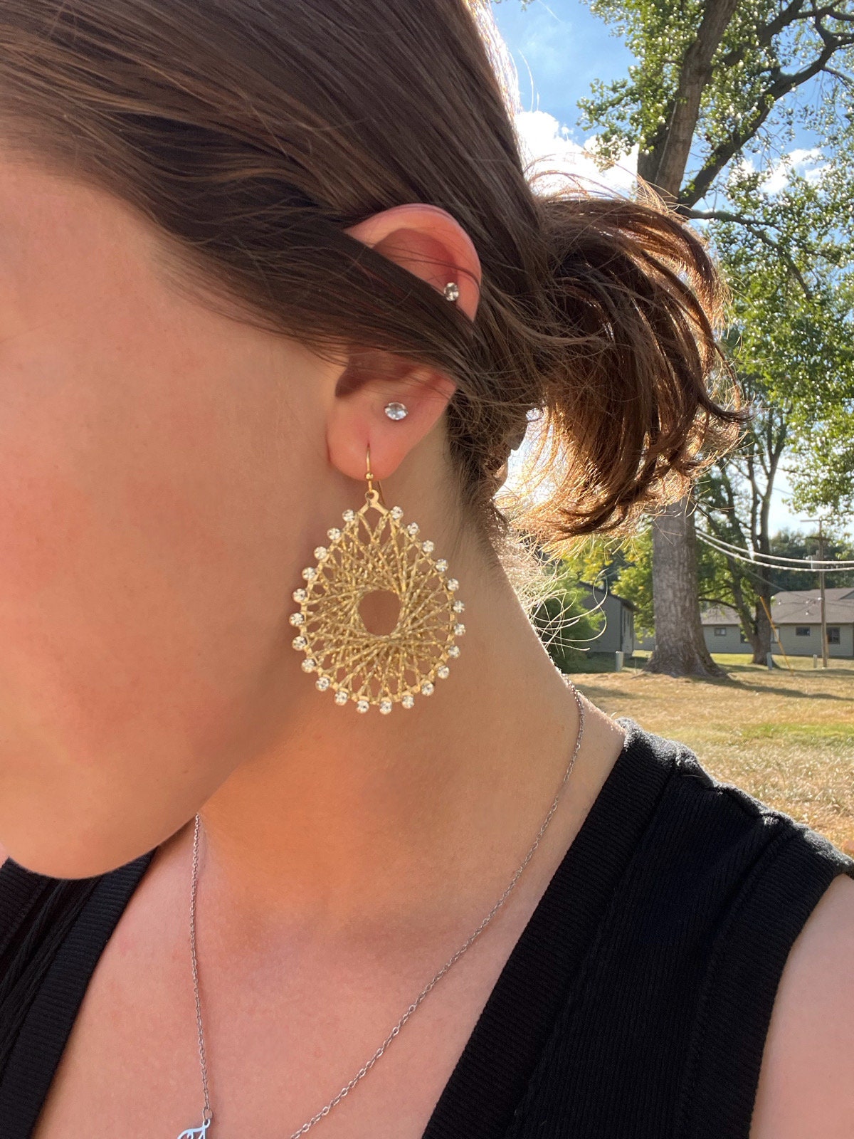 Woven Teardrop Earrings | Sparkle Elegant Thread Woven Earrings for Women | Fall Autumn Beige Tan Earrings | Gifts for Women | Maximalist