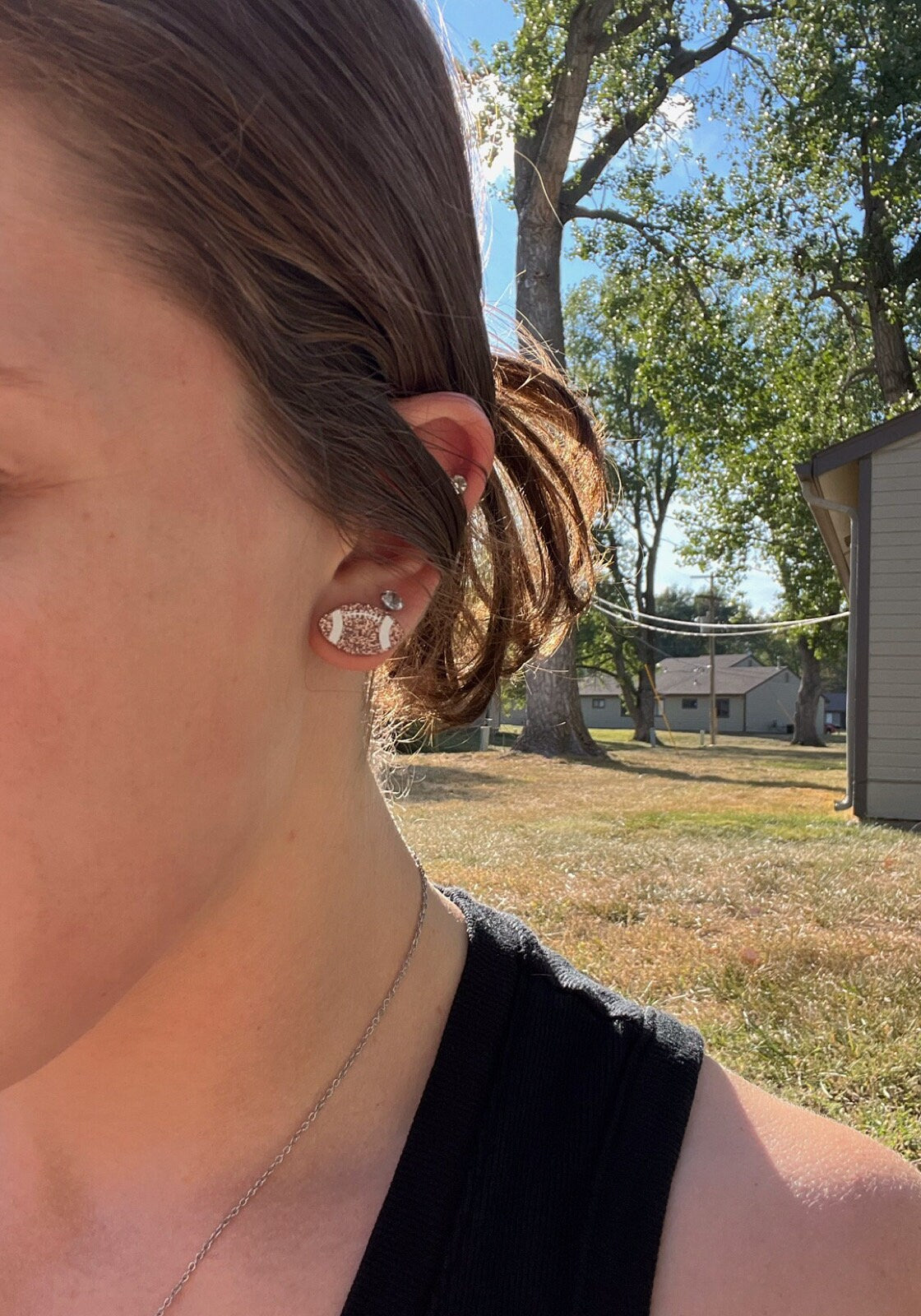 Football Stud Earrings | Football Rugby Sports Earrings | Football Season Small Stud | Glitter Brown Earrings | Gifts for Football Fans |