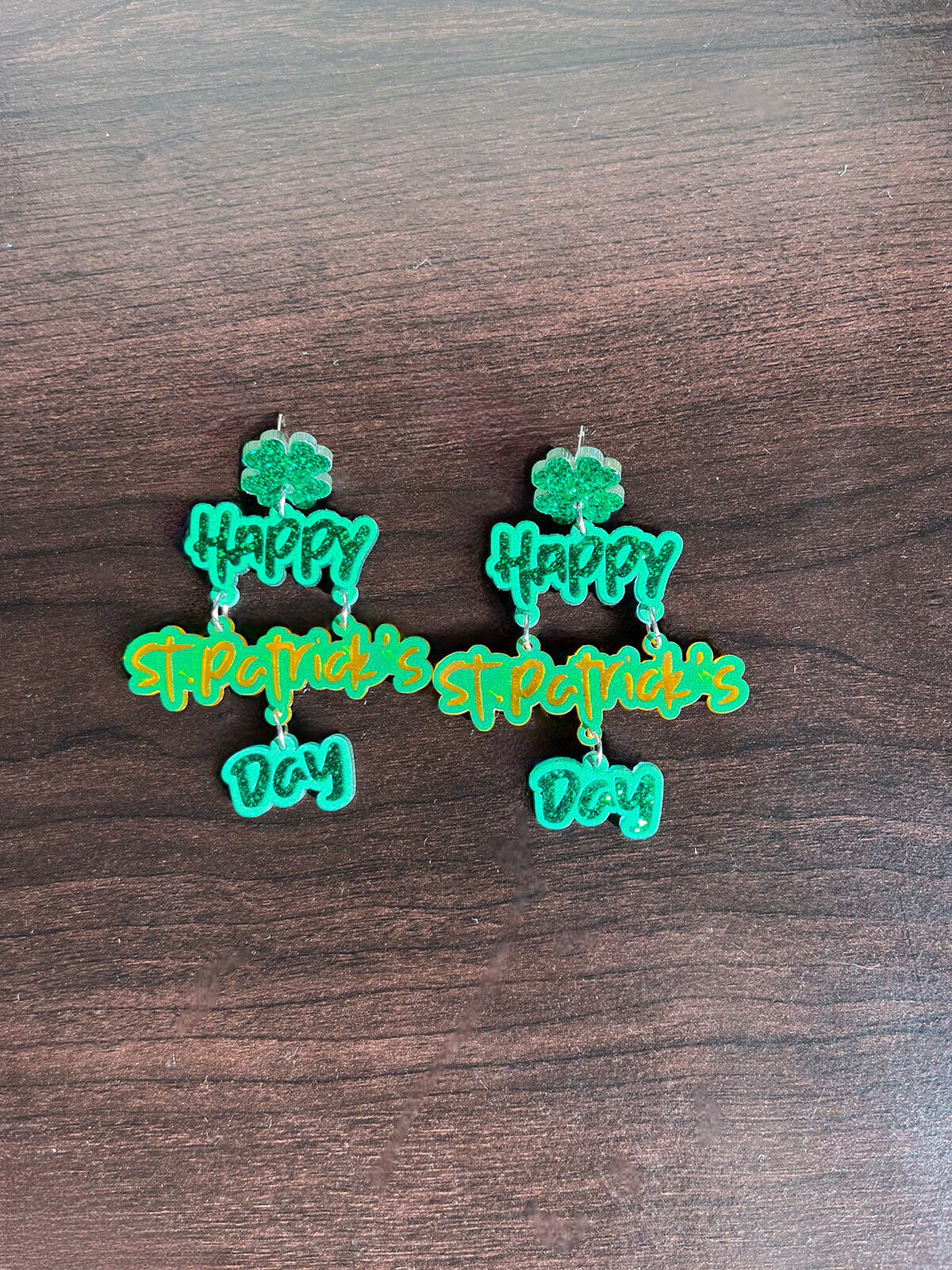 Happy St. Patrick’s Day Earrings | Large Statement Dangle Earrings | St Patrick’s Day Festive Green Gold Colors | Irish Earrings Colorful |