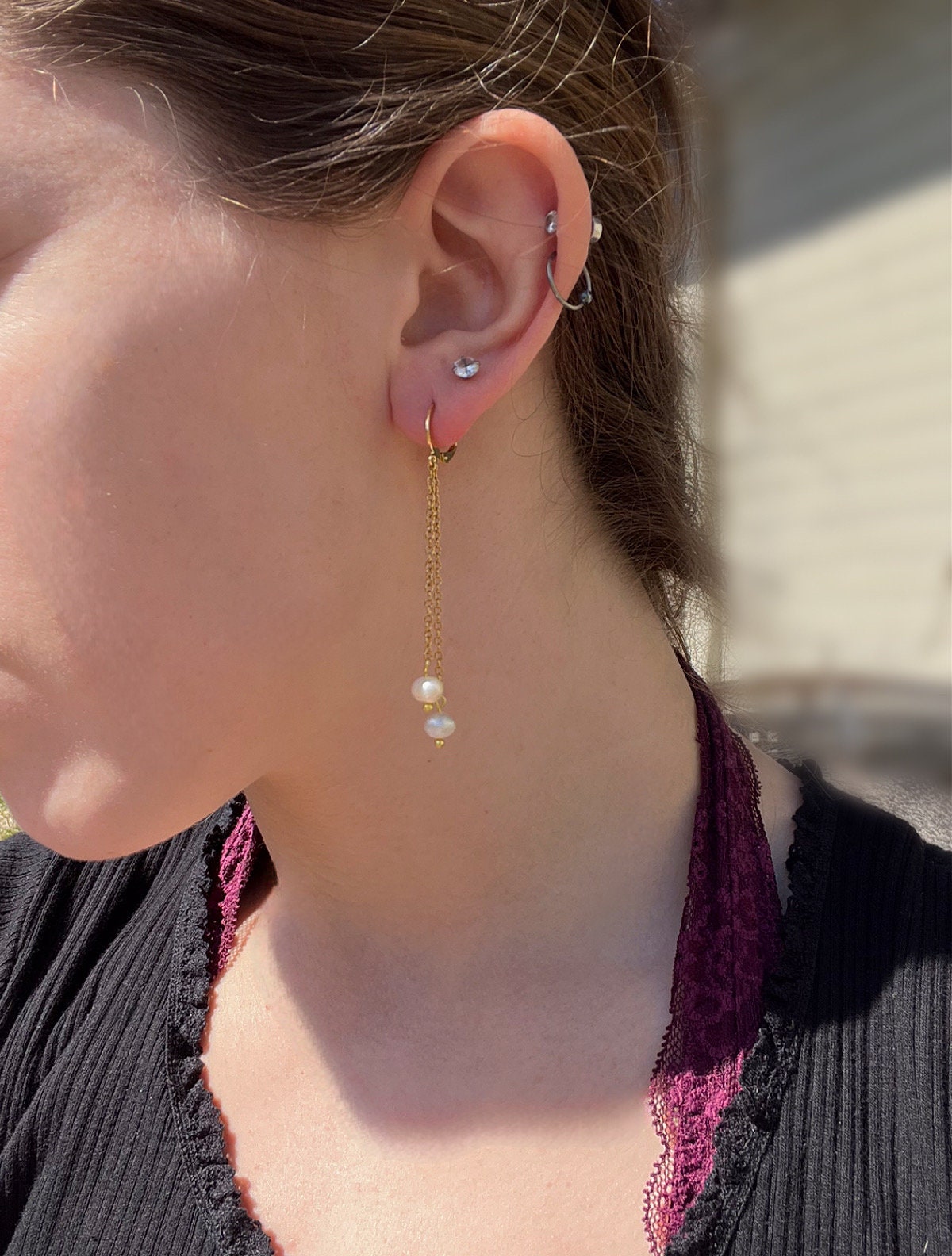 Freshwater Pearl Dangles | 18k Gold Filled Stainless Steel | Dainty Pearl Earrings | Minimalist Lightweight Simple | Gold Jewelry |