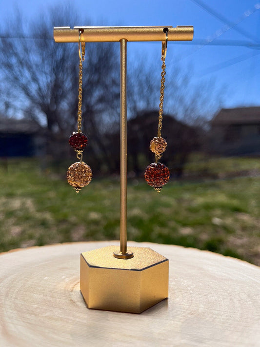 Brown Sparkle Dangle Earrings | Dainty Gold Statement Earrings | Sparkly Brown Mismatched Dangle Earrings | Stainless Steel Earrings |
