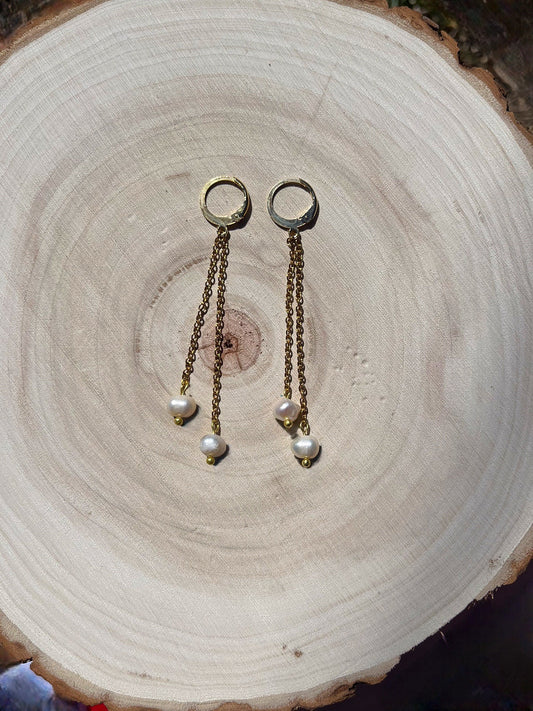 Freshwater Pearl Dangles | 18k Gold Filled Stainless Steel | Dainty Pearl Earrings | Minimalist Lightweight Simple | Gold Jewelry |