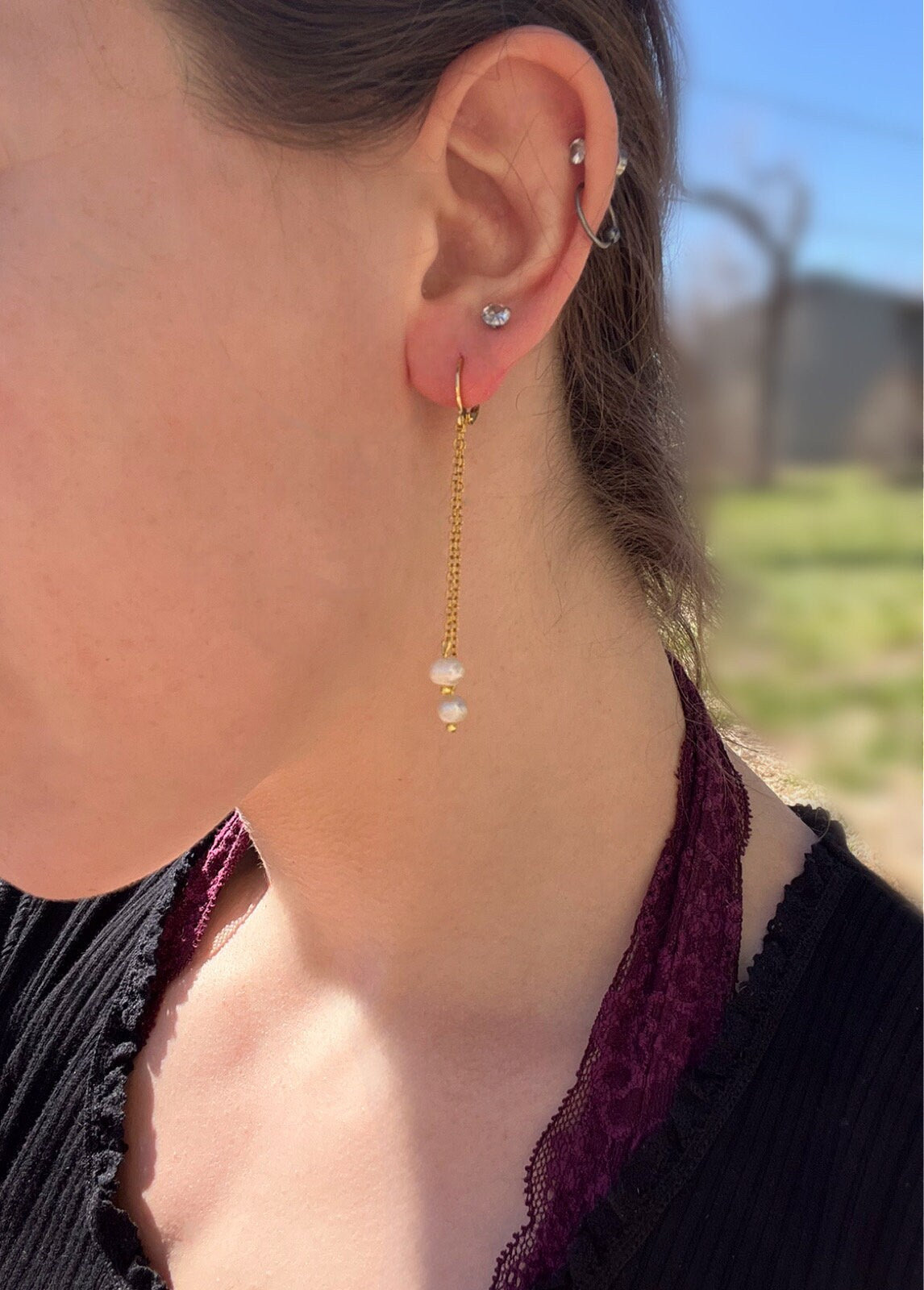 Freshwater Pearl Dangles | 18k Gold Filled Stainless Steel | Dainty Pearl Earrings | Minimalist Lightweight Simple | Gold Jewelry |