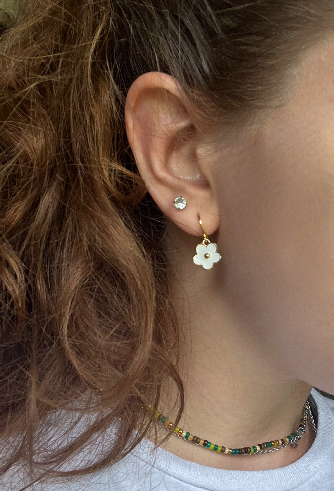Mini Flower Huggie Hoop Earrings | Dainty Flower Earrings | Gold Minimalist Huggies | Stackable Small Earrings for Women | Colorful Flowers