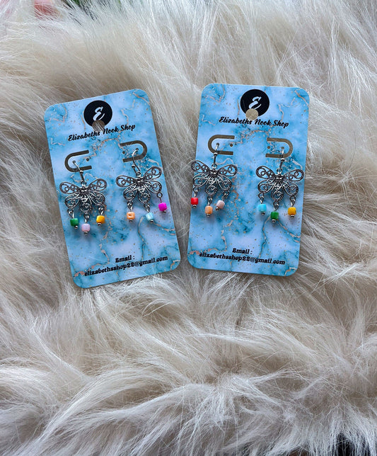 Silver Butterfly Dangle Earrings | Colorful Butterfly Earrings | Stainless Steel Silver Butterfly Dangles | Dainty Small Lightweight Dangles